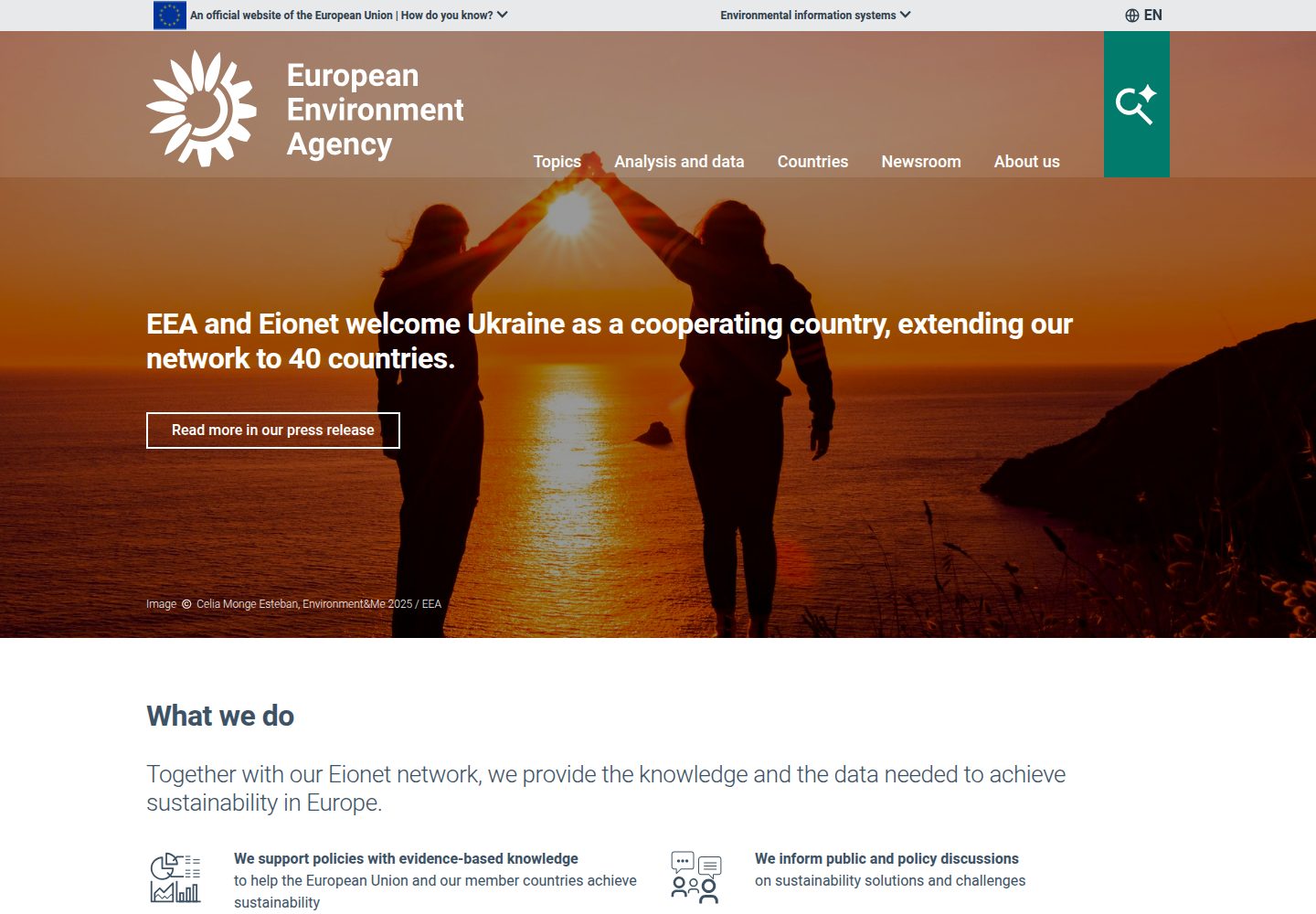 European Environment Agency website screenshot