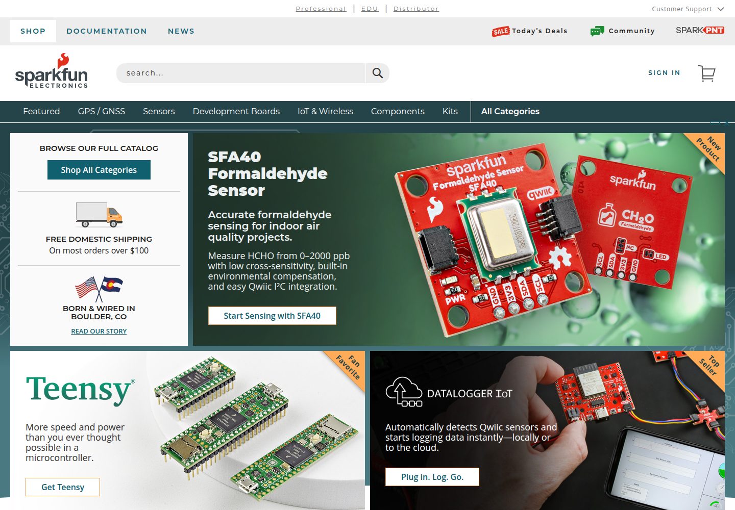 SparkFun Electronics website screenshot