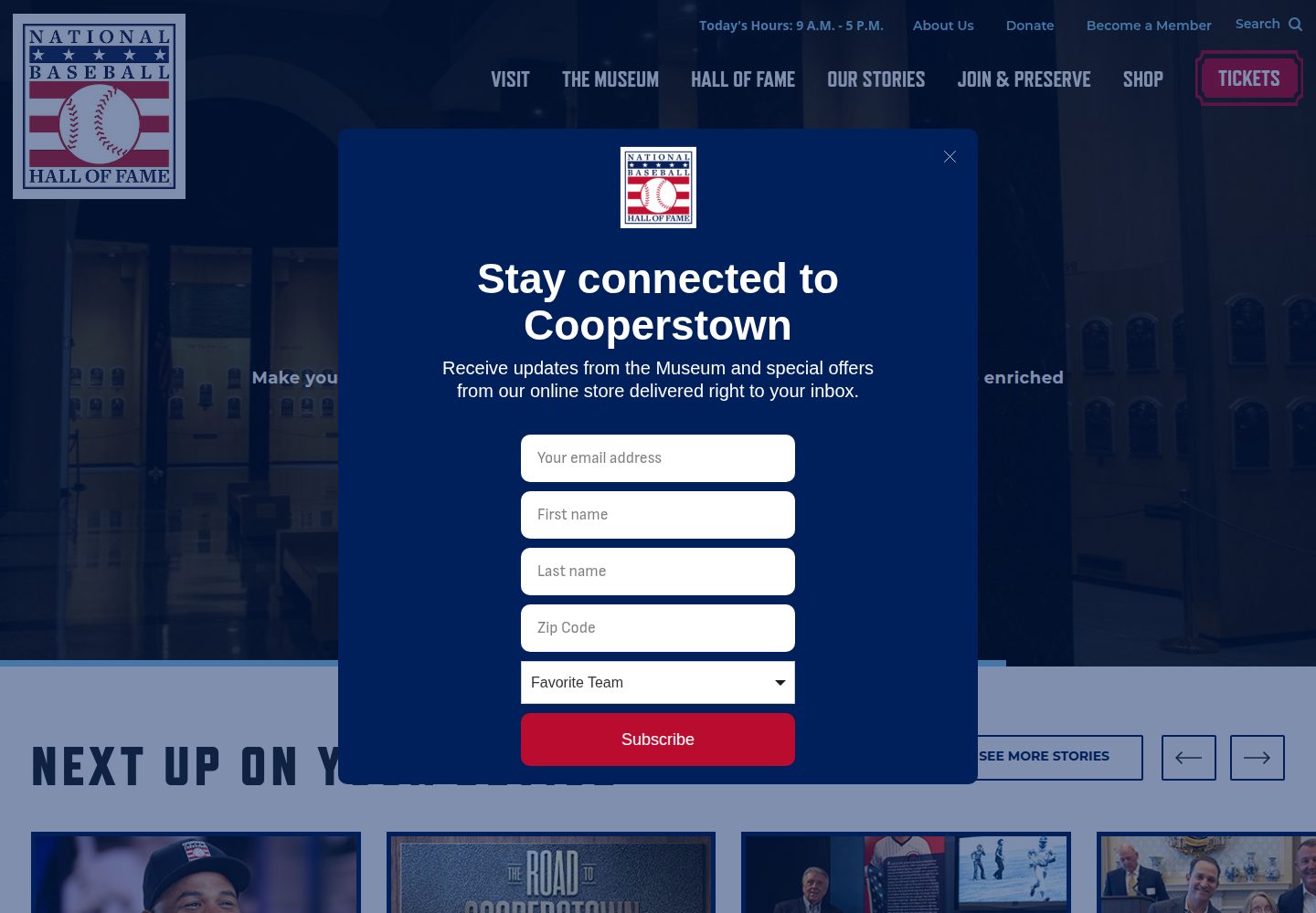National Baseball Hall of Fame website screenshot