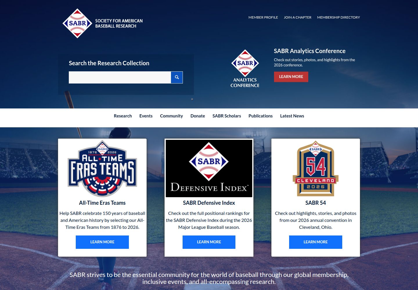 Society for American Baseball Research website screenshot