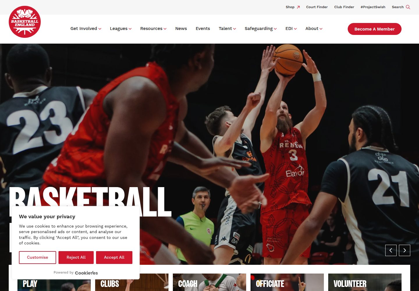 Basketball England website screenshot