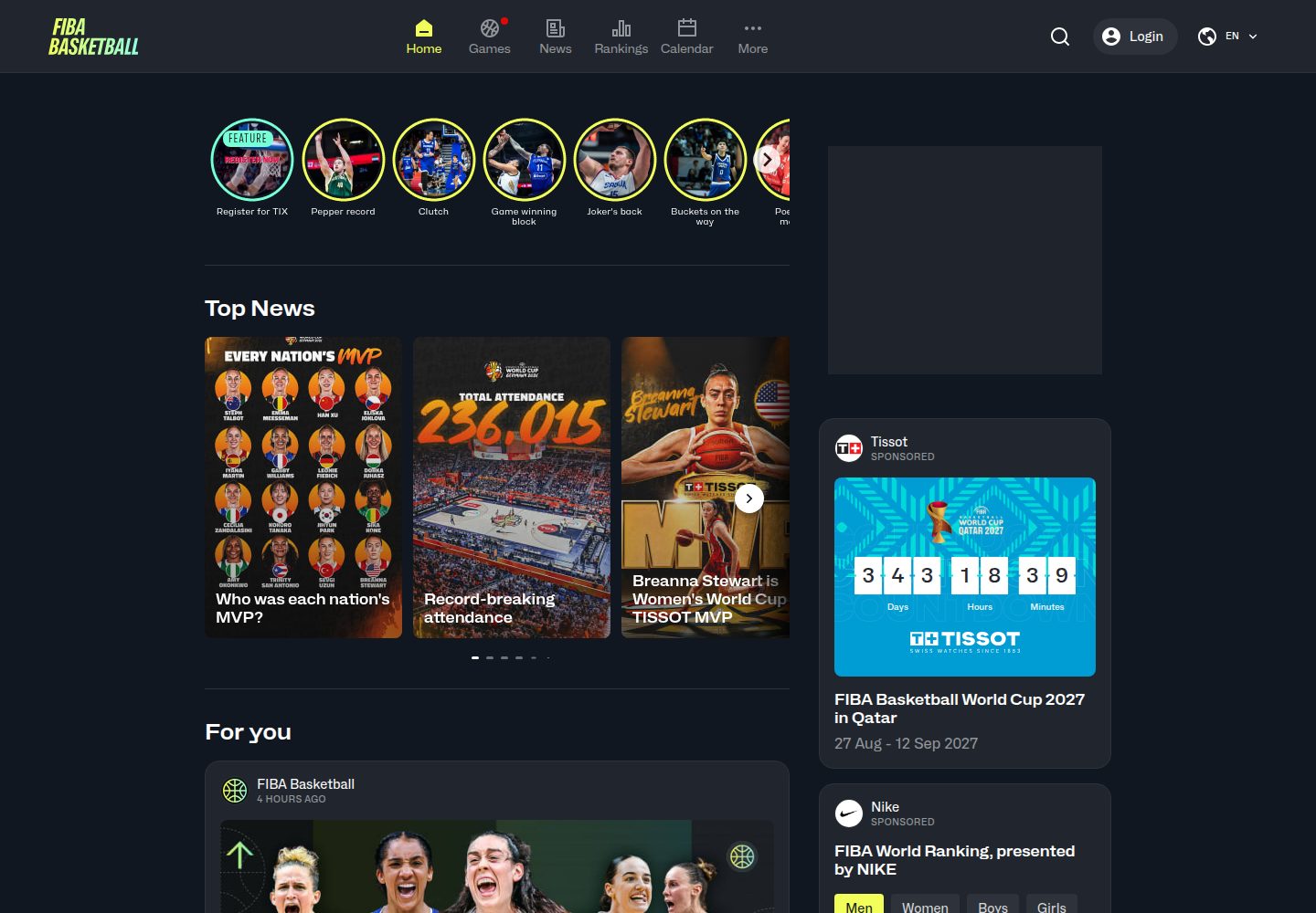 International Basketball Federation website screenshot