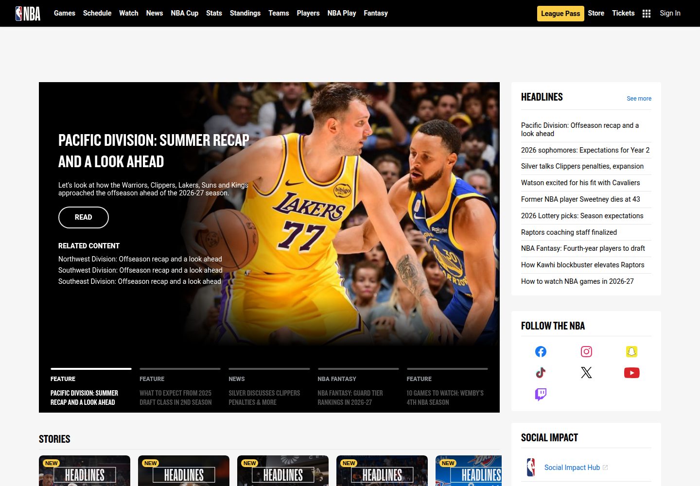 National Basketball Association website screenshot