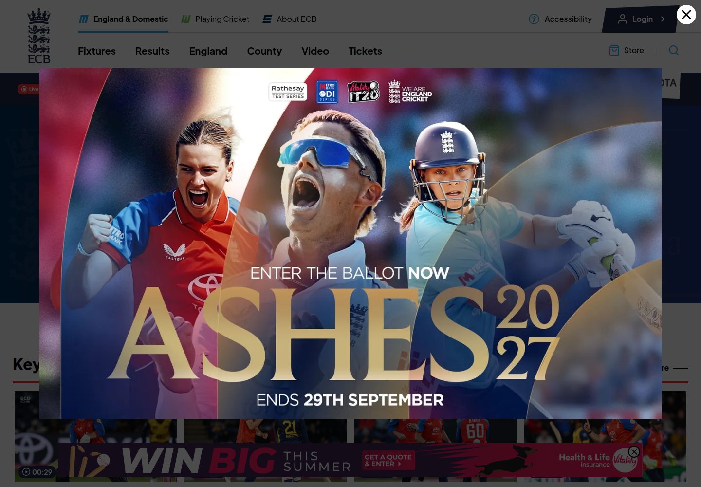 England and Wales Cricket Board website screenshot