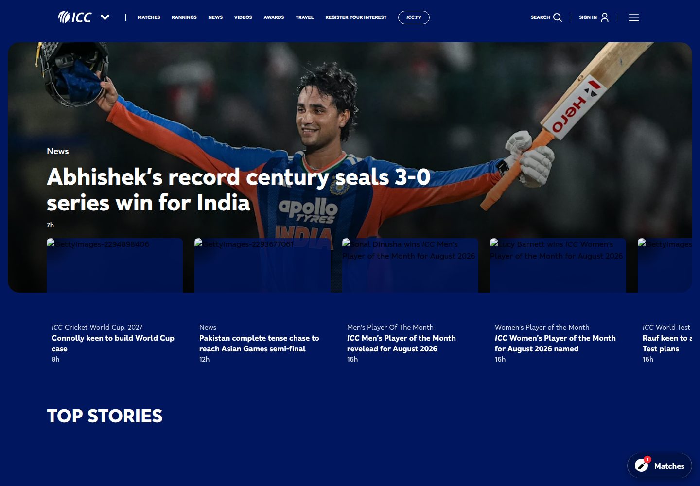 International Cricket Council website screenshot