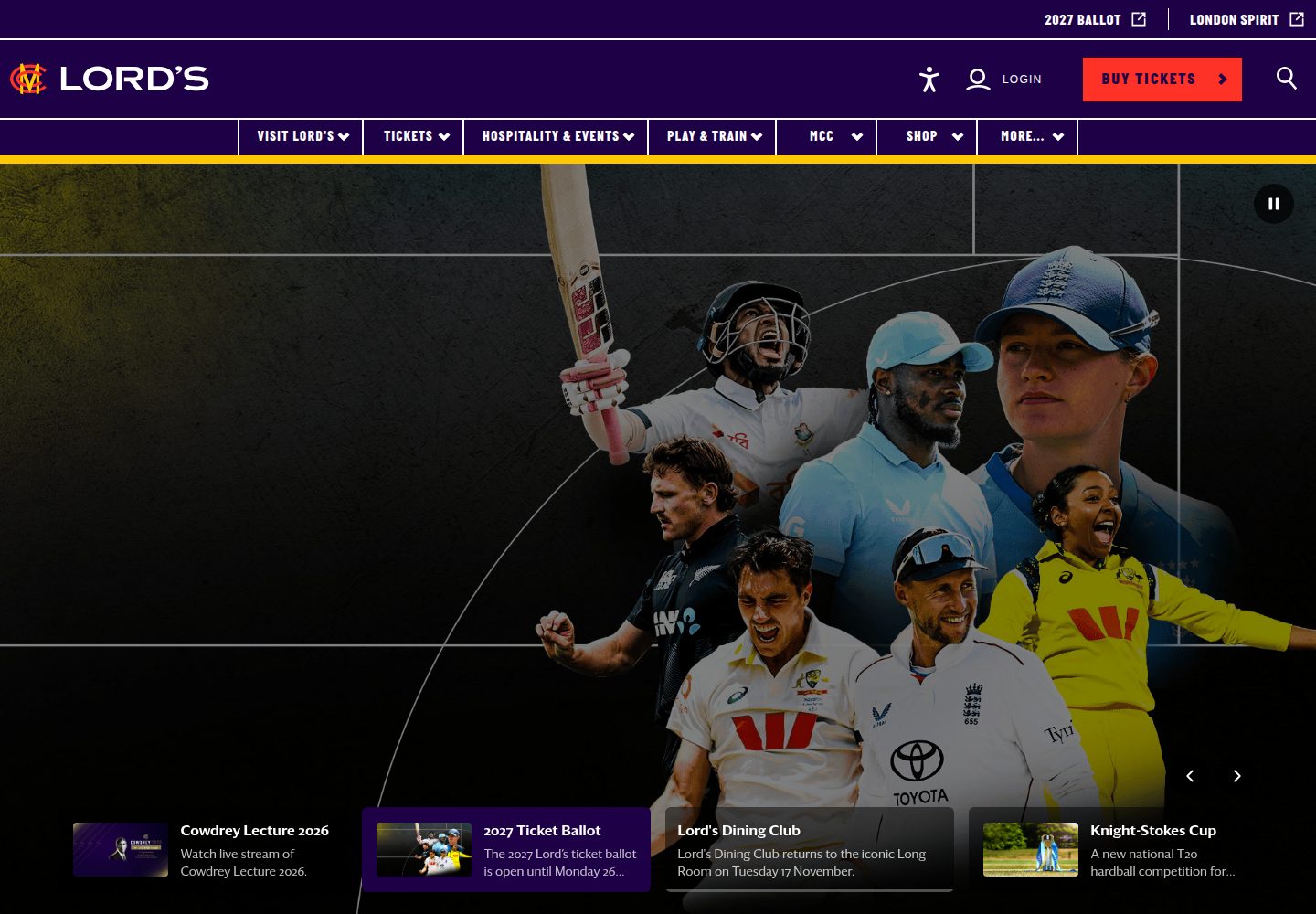 Marylebone Cricket Club website screenshot