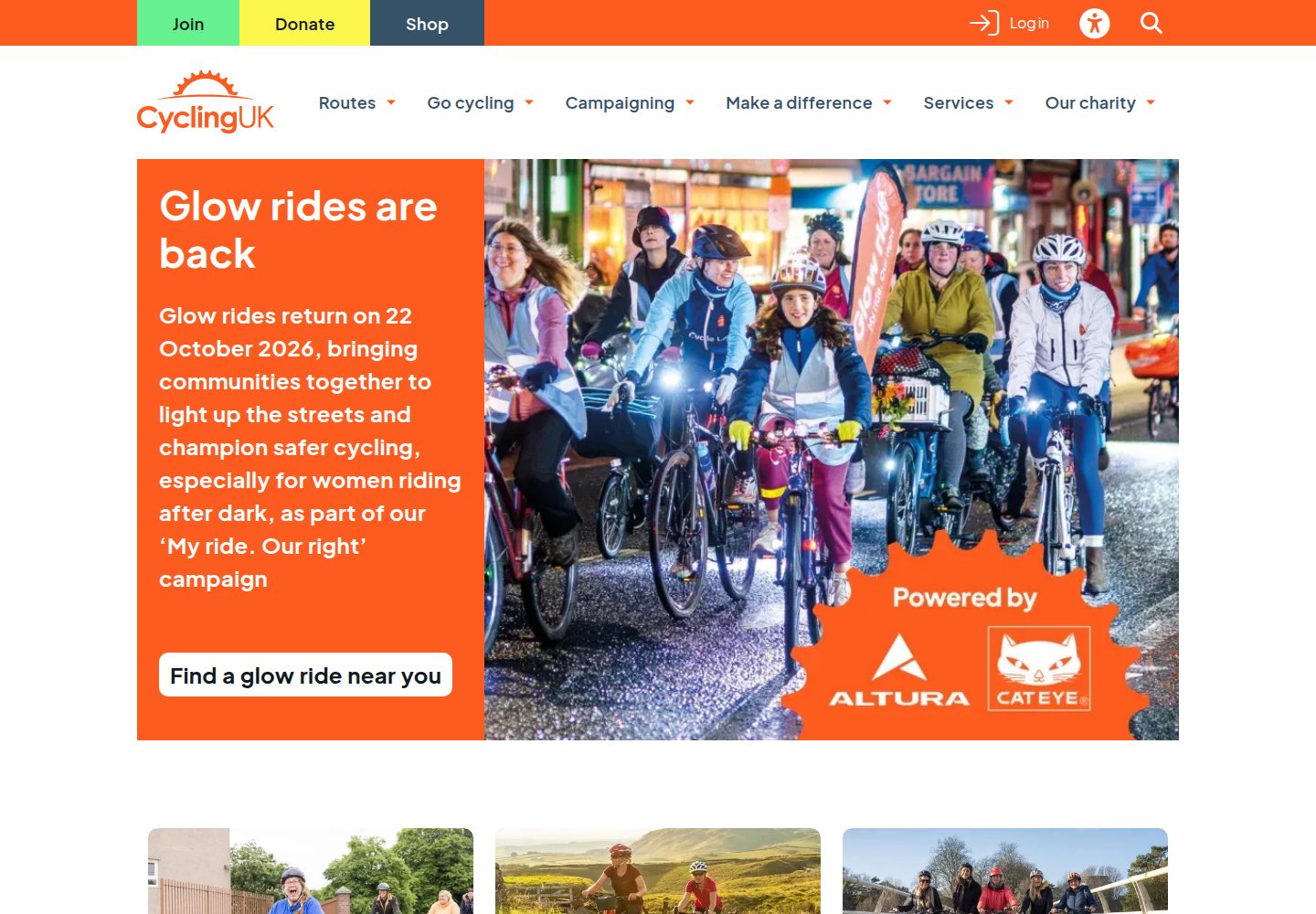Cycling UK website screenshot