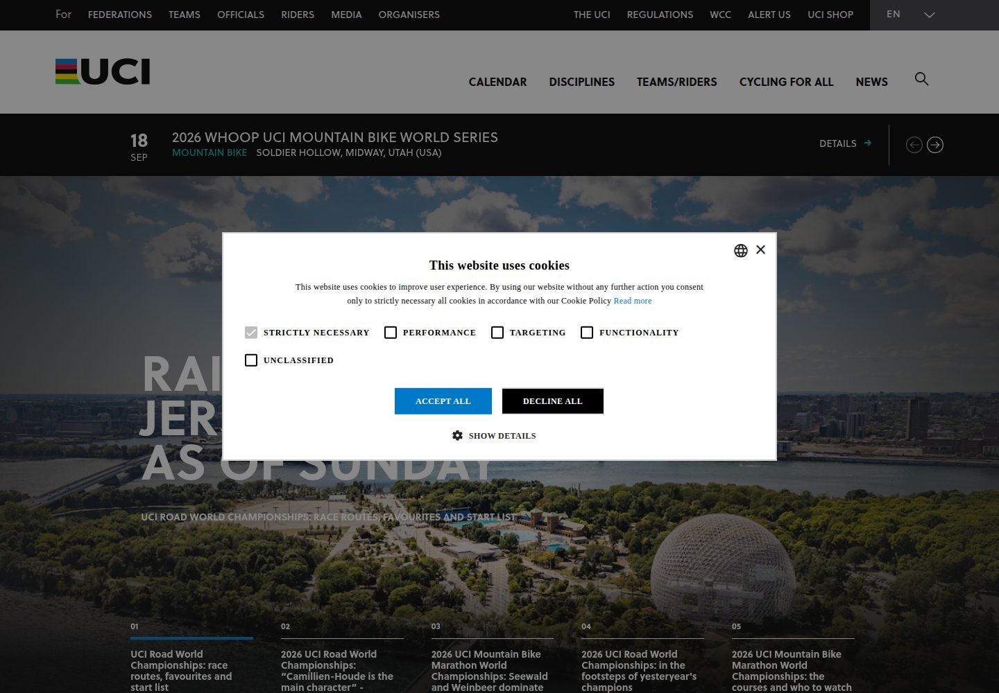Union Cycliste Internationale website screenshot