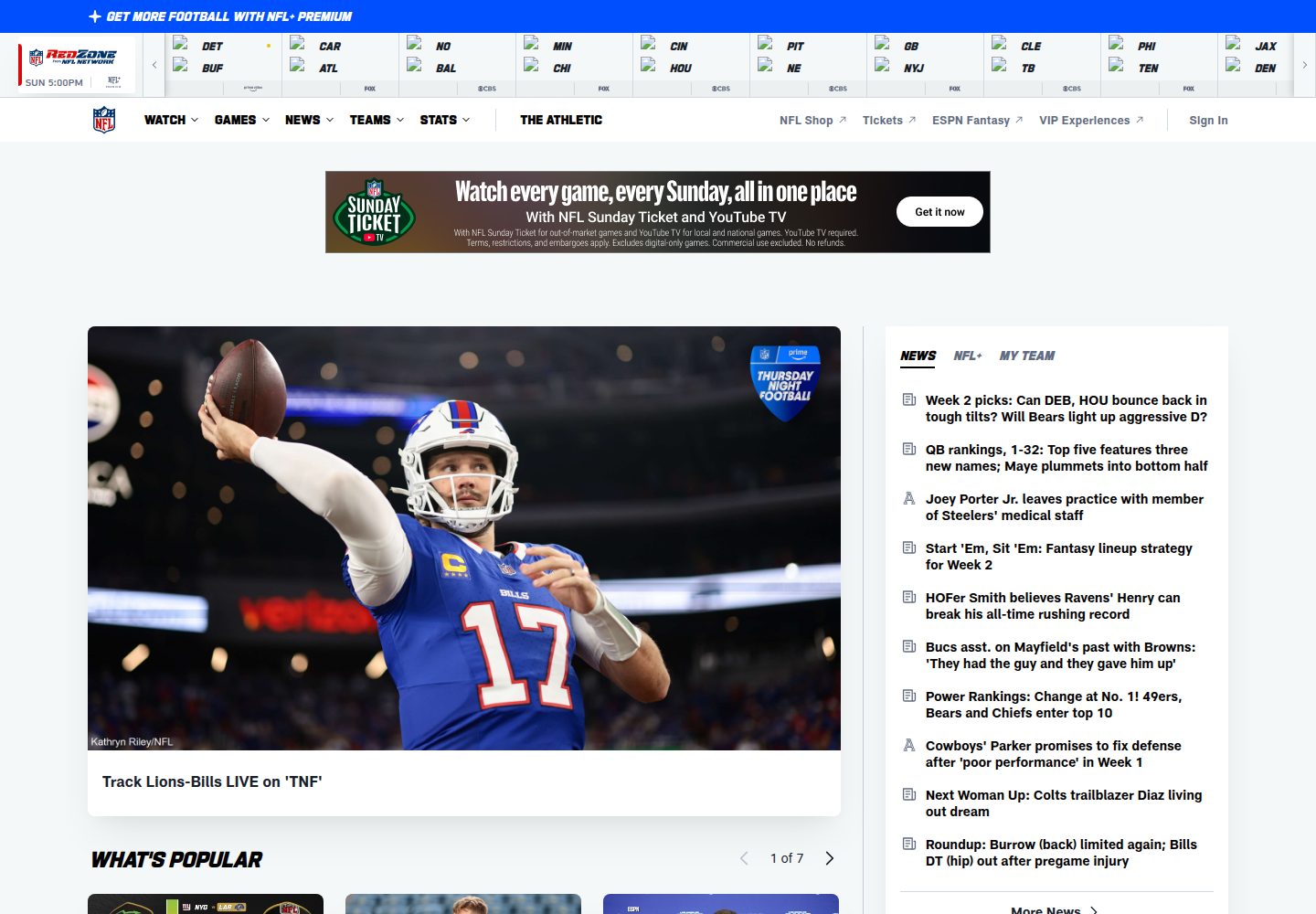 National Football League website screenshot
