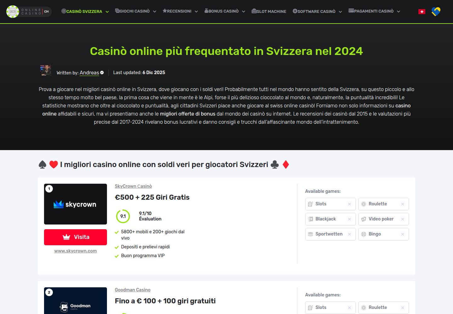 Online casinos vizzera website screenshot