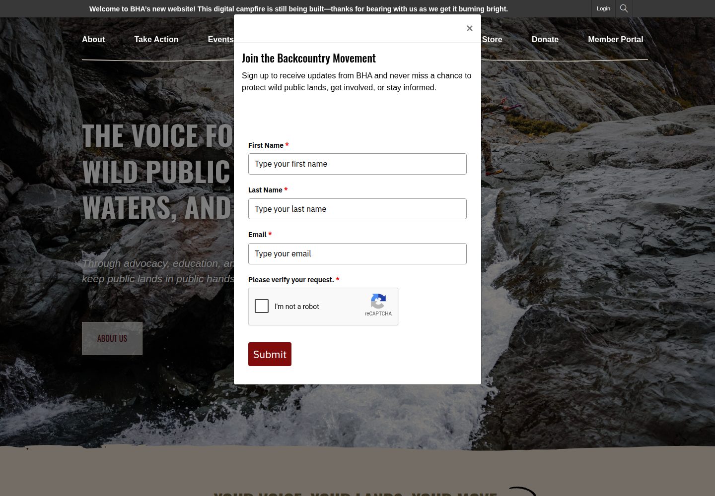 Backcountry Hunters and Anglers website screenshot