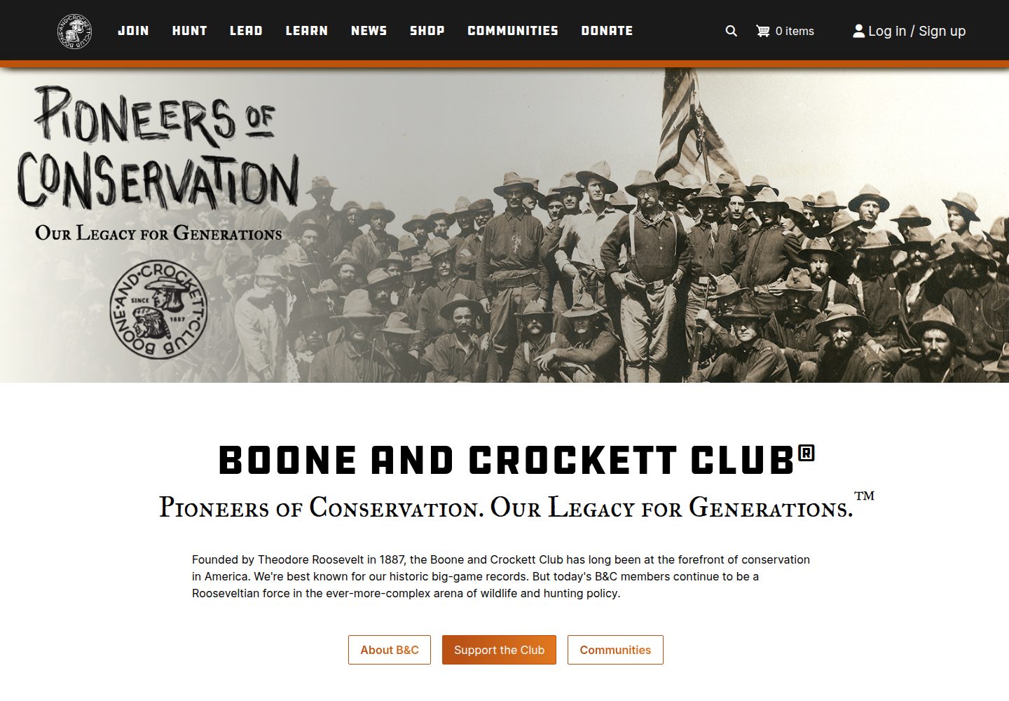 Boone and Crockett Club website screenshot