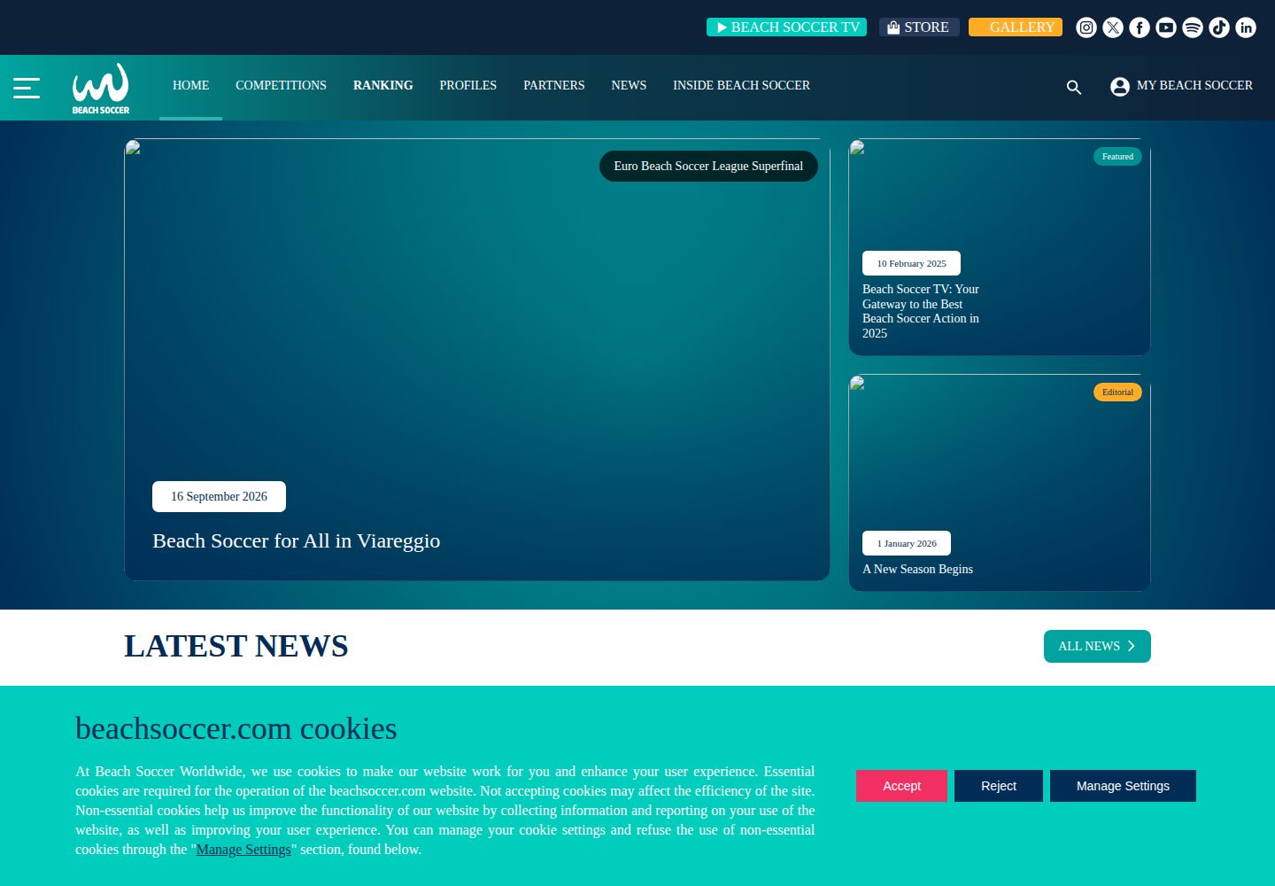 Beach Soccer website screenshot