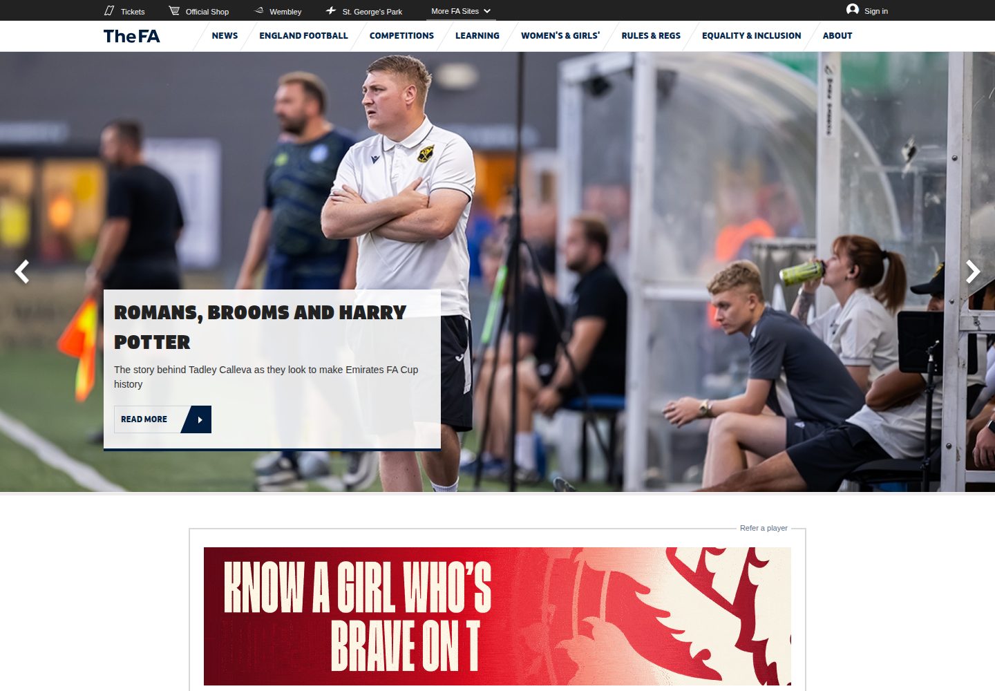 The Football Association website screenshot