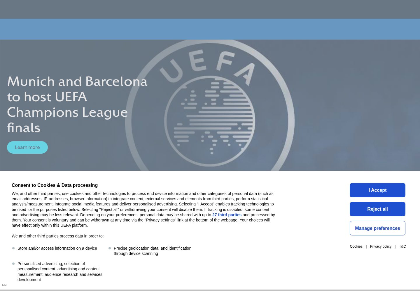 UEFA website screenshot