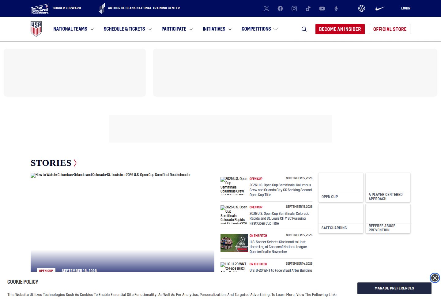 US Soccer website screenshot
