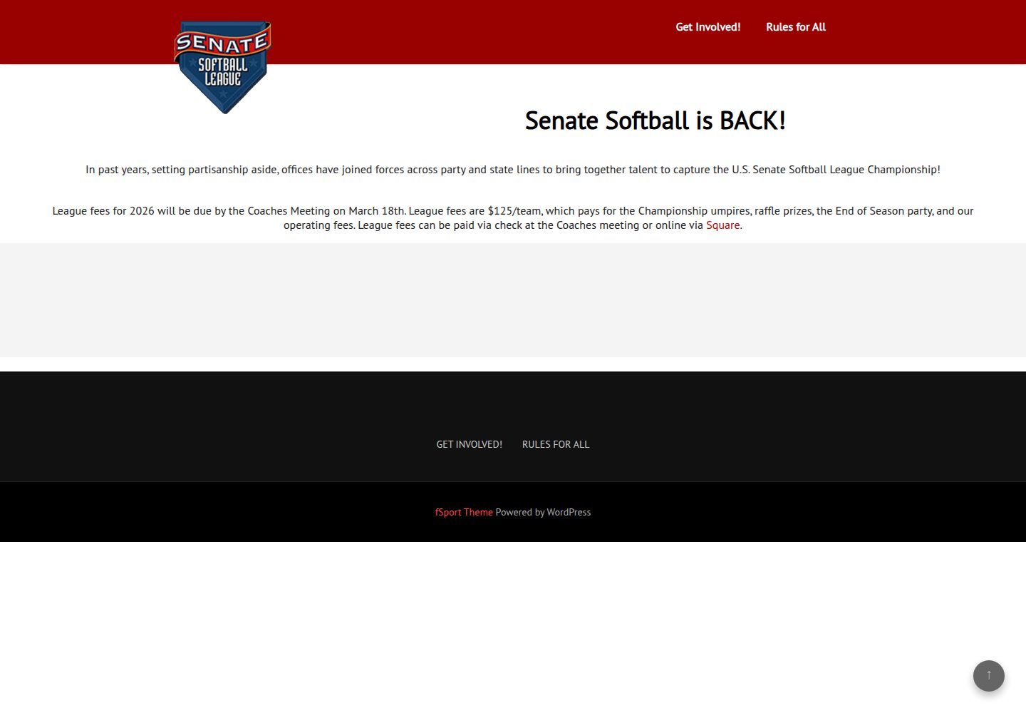 Senate Softball website screenshot