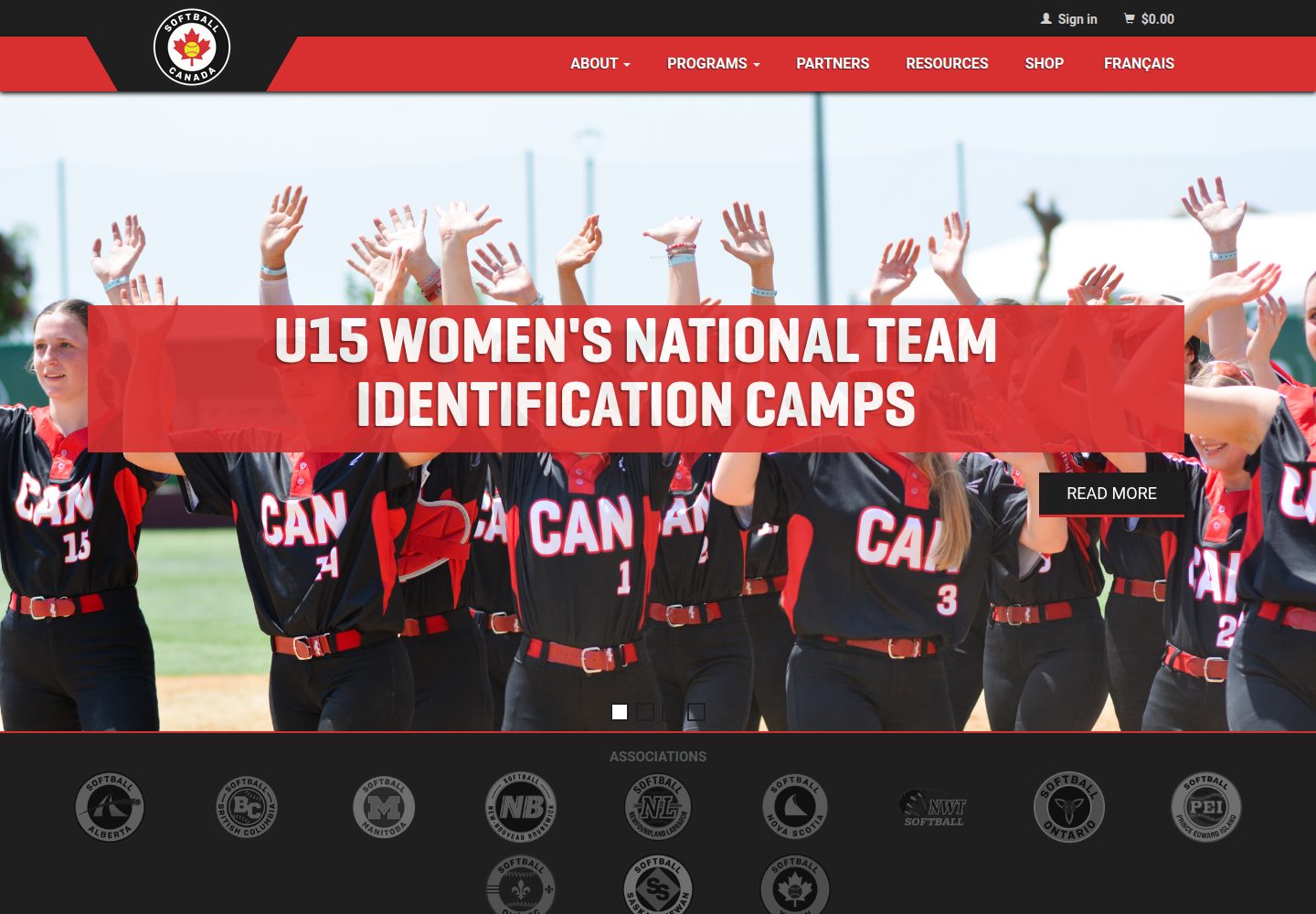 Softball Canada website screenshot