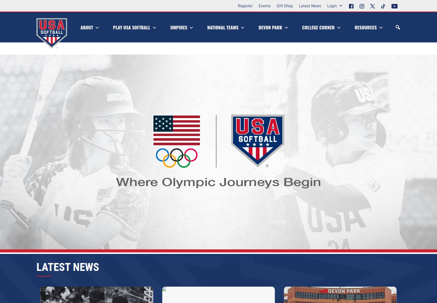 USA Softball website screenshot