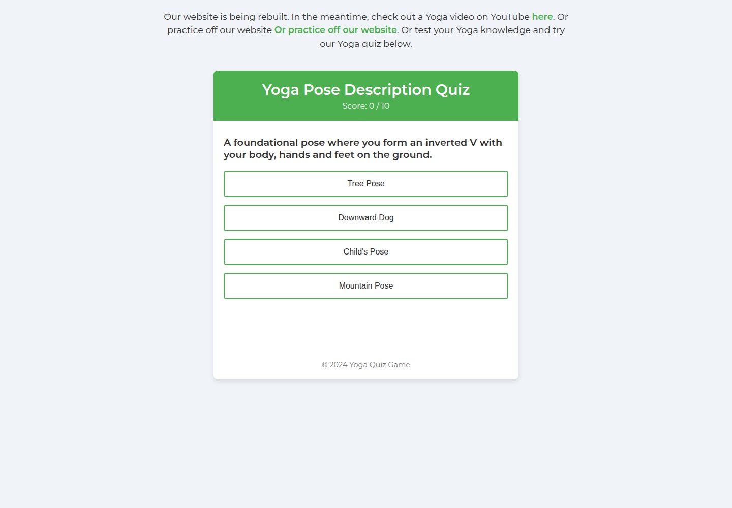Yoga informations website screenshot